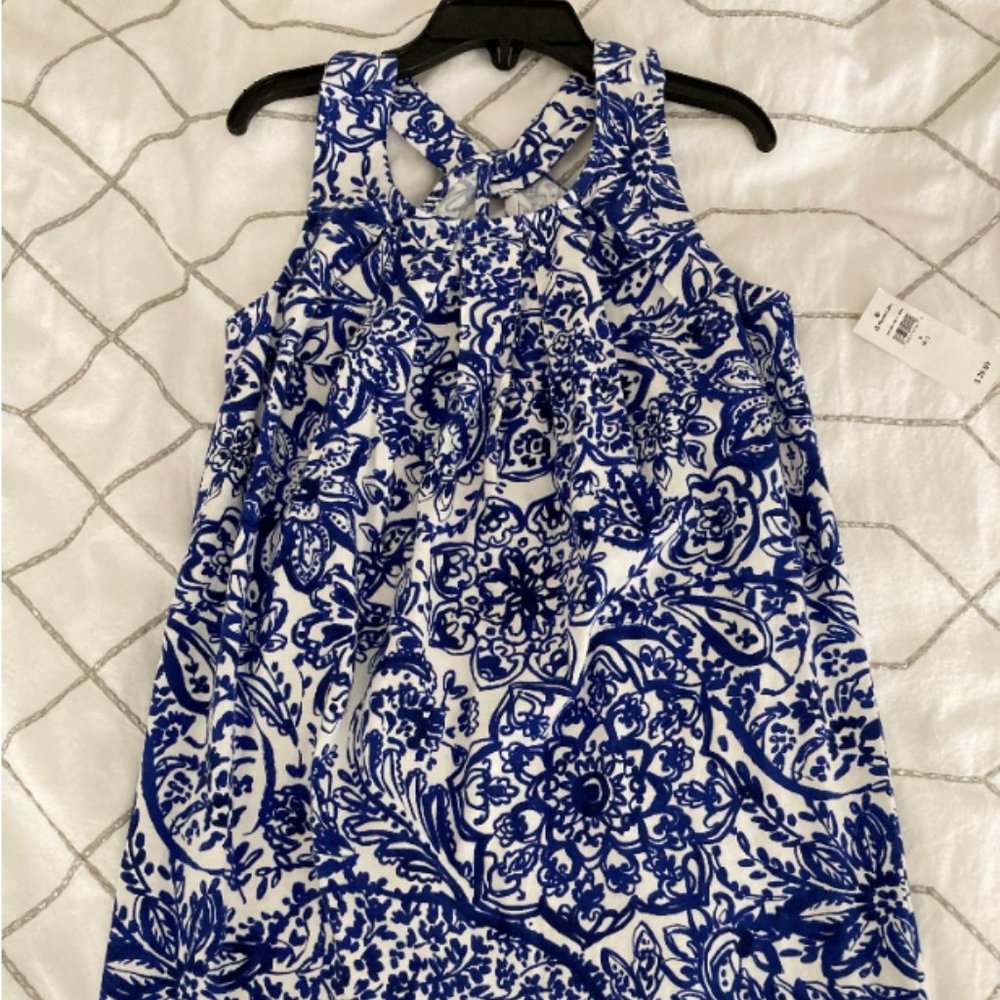 Girls Blue & White Cotton Summer Dress